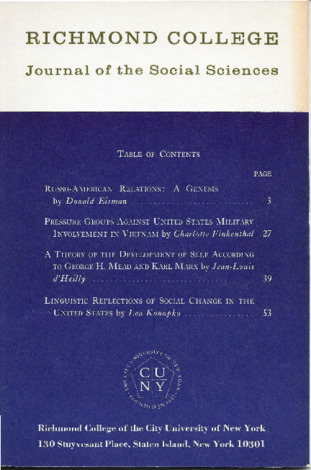 Richmond College Journal of Social Sciences, 1968-1969